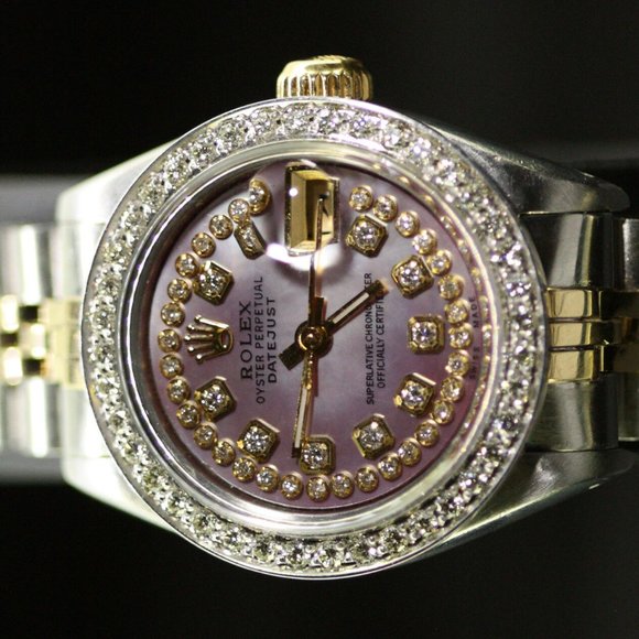 Rolex Ladies Datejust Oyster 18K Gold Stainless Diamond Dial Bezel 69173 main image 4